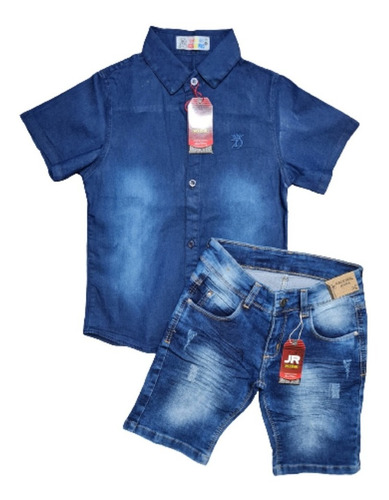 Conjunto Infantil Menino Bermuda Jeans E Camisa Jeans 1 Ao3