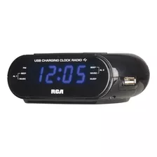 Radio Despertador Rca Con Carga Usb, Pantalla Led Azul De 6