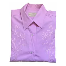 Camisa Mujer Cardón Bordada Floreada Rosa Talle M