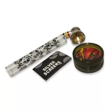 Pipa Vidrio Pequeña + Mini Grinder + Mallas