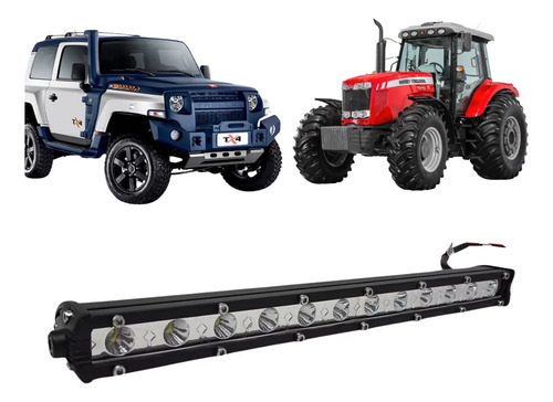 Barra Led Jeep Troler Trator Caminhão 36w 12 Leds 6000k 34cm