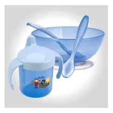 Kit Refeição 2 Colheres, 1 Prato Com Ventosa, 1 Caneca Alça