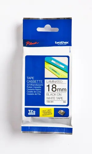 Cinta Brother Tze-241 - 18mmx8m Negro Sobre Blanco