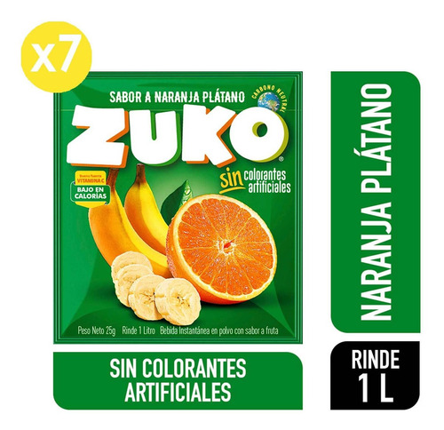 Pack 7  Jugo En Polvo Zuko Naranja/plátano Sobre 25 G