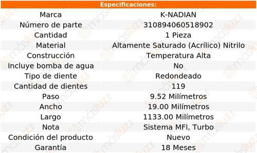 Banda Distribucion Subaru Rx H4 1.8l 85-89 K-nadian Foto 3