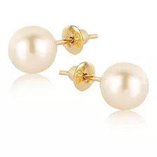 Pérola Natural Presente Mãe Brinco 5mm Ouro 18k Certificado Cor Dourado