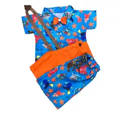 Roupa Procurando Nemo 5 Peças Conjunto Infantil Menino Festa