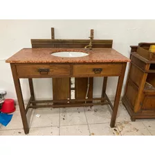 Rebajada Antiguo Toilette De Roble Y Mármol Con Bacha