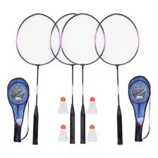 Kit Jogo Badminton Completo Com 4 Raquetes 4 Petecas E Bolsa