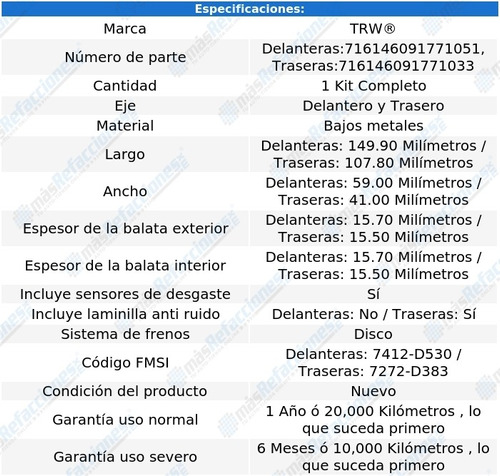 Kit Completo Balatas Bajos Metales Mitsubishi 3000gt 91-99 Foto 2