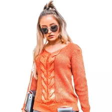 Blusa De Frio Confortável Decote V Lã Tricot Feminino Manga 