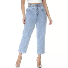 Calça Mom Jeans Feminina Cintura Alta Com Elástico No Cós 