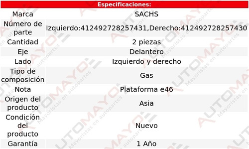 2 Amortiguadores Gas Del Sachs 318i Bmw 1998-2006 Foto 2