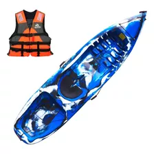 Kayak Pinguim 1 Plz Resistente Estable + Chaleco Aventureros Color Camo Azul