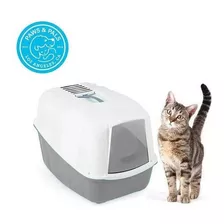 Arenero Para Gatos Cerrado Con Pala Puerta Filtro Sanitario Color Gris