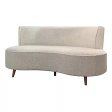 Sofá 2 Lugares Living 135cm Pés Palito Korah Bouclê Bege Cor Creme