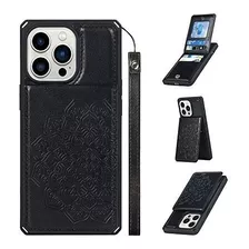 Funda Para iPhone 13 Pro Billetera Flip Mandala Cuero Negro