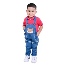 Macacão Calça Infantil Masculino Jeans Desenho Bordado