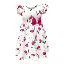 Vestido Infantil Rodado Princesa Manga Fofa Franzido Laço