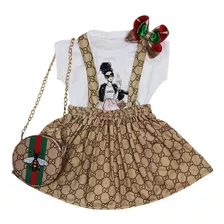 Vestido Infantil Inspiração Grife - Conjunto 4pçs