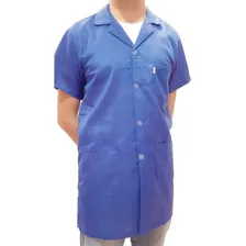 Jaleco Masculino Comprido Azul Com Manga Curta Tergal