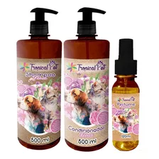 Kit Banho Shampoo Condicionador Perfume Pet Fêmea Tropical Fragrância Suave