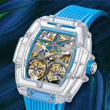 Reloj Mecánico Transparente De Lujo Onola Para Hombre Color De La Correa Blanco/amarillo