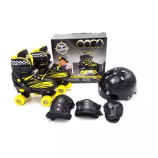 Patins Infantil 4 Rodas Preto Com Kit De Proteção Unitoys