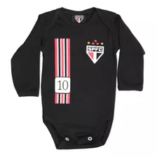 Body São Paulo Camisa 10 Preto Manga Longa - Infantil