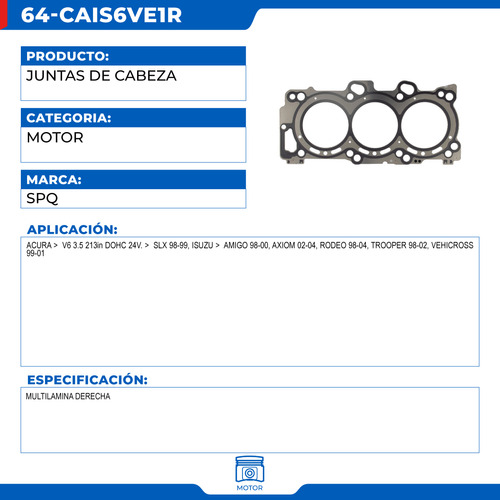 Empaque Junta De Cabeza Isuzu Axiom 2002-2004 V6 3.5 Foto 2