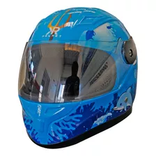 Casco Cerrado Infantil Azul Con Luz Brillante Mundo Marino L