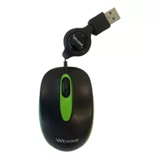Mouse Mini Con Cable Retráctil Wesdar X25 Pc Notebook Usb Color Verde