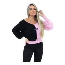 Blusa Manga Longa Bubu De Duas Cores Inverno