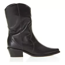 Bota Feminina Western Em Couro Cano Médio Usaflex Cor Preto Desenho Do Tecido Liso Tamanho 35