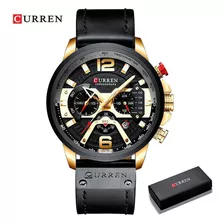 Reloj Curren 8329 Original De Lujo Para Hombre, Correa Lista Para Entrega, Color Dorado/negro, Bisel, Color Negro/blanco, Color De Fondo Negro