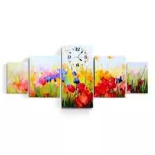 Reloj De Pared Cuadro Triptico Flores Moderno Decoracion Art