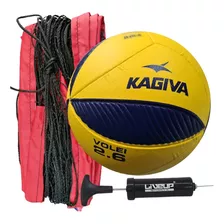 Kit Vôlei: Bola 2.6 + Rede 4 Mts C/ Corda P/ Esticar + Bomba