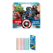 Kit Livro Colorir Avengers Adesivos Tilibra+lápis De Cor Spiro Cis