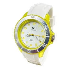 Reloj Kosiuko Mujer Hombre Silicona Blanco Amarillo 7495-721