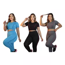 Kit De 3 Conjuntos Calça Legging E Top Fitness Ginástica