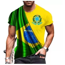 Camiseta Esportiva Manga Curta Em 3d Bandeira De Brasil 2pcs