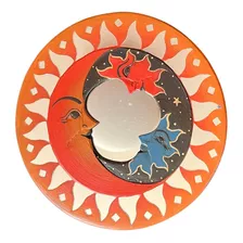 Figura Luna Y Sol Con Espejo En Mosaico Hecho A Mano, 20cm 