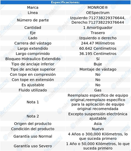 Amortiguador Oespectrum Gas Tra Toyota Cressida 78-88 Monroe Foto 2