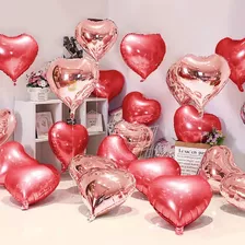 10 Balão Metalizado Coração Vermelho 45cm + 10 Rosê Decoraçã