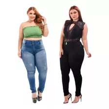 Kit 2 Calça Jeans Feminina Plus Size Cintura Alta Promoção 