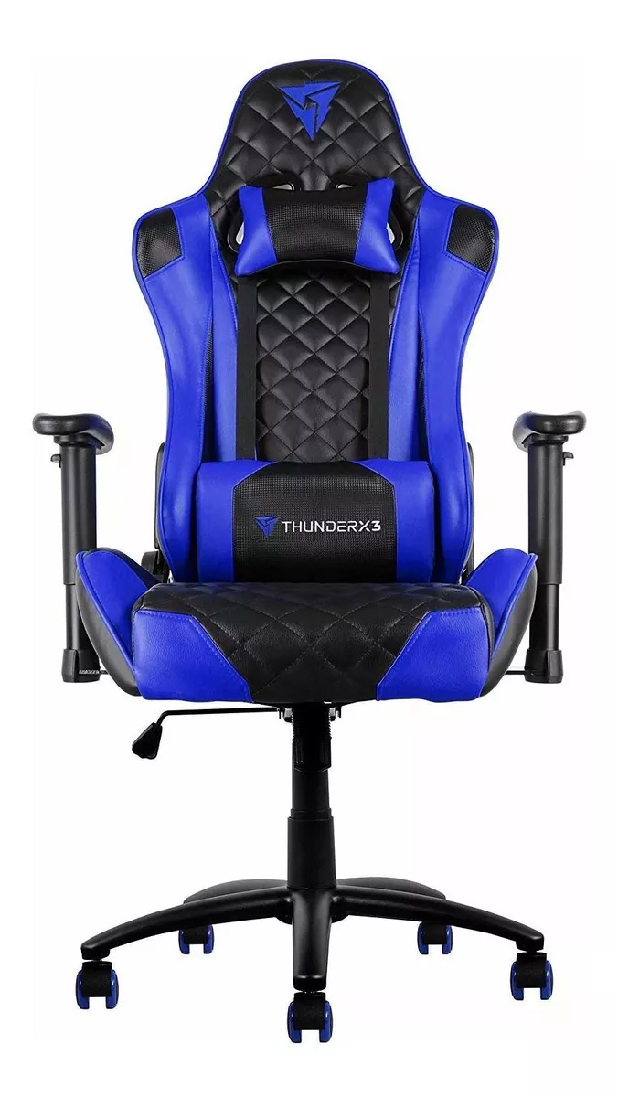 Cadeira De Escritório Thunderx3 Tgc12 Gamer Ergonômica  Black E Blue Com Estofado De Couro Sintético