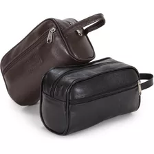 Necessaire De Couro Legitimo Mini Bag Masculina Feminina Cor Preto