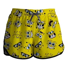 Short Praia Feminino Estampado Bob Esponja Qualidade