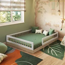 Cama Casal De Chão Montessoriana Aveiro E Branco