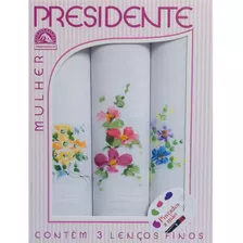 Lenço Presidente Feminino Caixa Com 3 Lenços Pintados A Mão